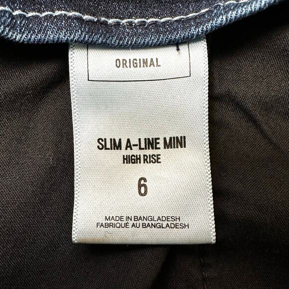 Express Women's Slim A-Line Denim Mini Skirt Dark Wash Size 6 High Rise - Picture 6 of 6